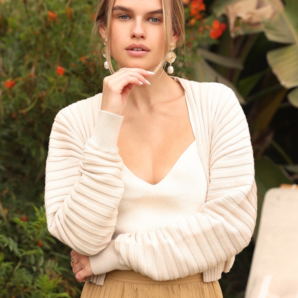 Greylin Cream Sonia Rib Knit Shrug Cardigan